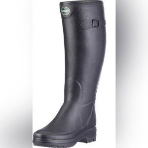 Le Chameau “Iris Fourrure” Rubber Wellington Fleece-lined Boots, Black, Sz 6